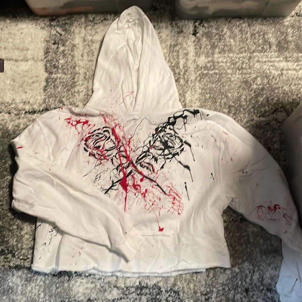 Splatter faded colors on crop hooded sweatshirt New